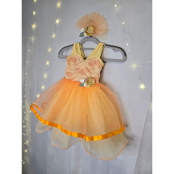 WEISSMAN Showtime 17022 Orange Floral Lace Sequin Tutu Dance Costume XSC 4/5 - Picture 5 of 15
